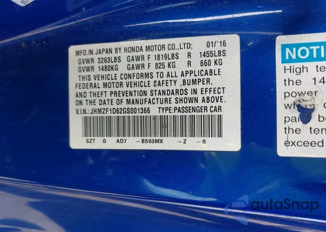 2016 Honda Cr-Z Ex/Ex-L Navi z USA, uszkodzony, nr VIN JHMZF1D62GS001366